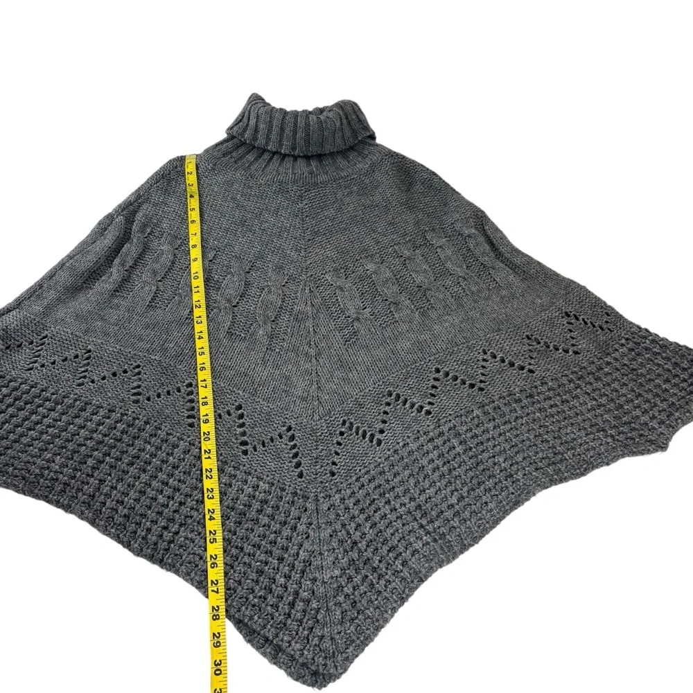 Iperico Made in Italy Grey Turtleneck Knit Poncho Sweater OS Wool Mohair Blend
